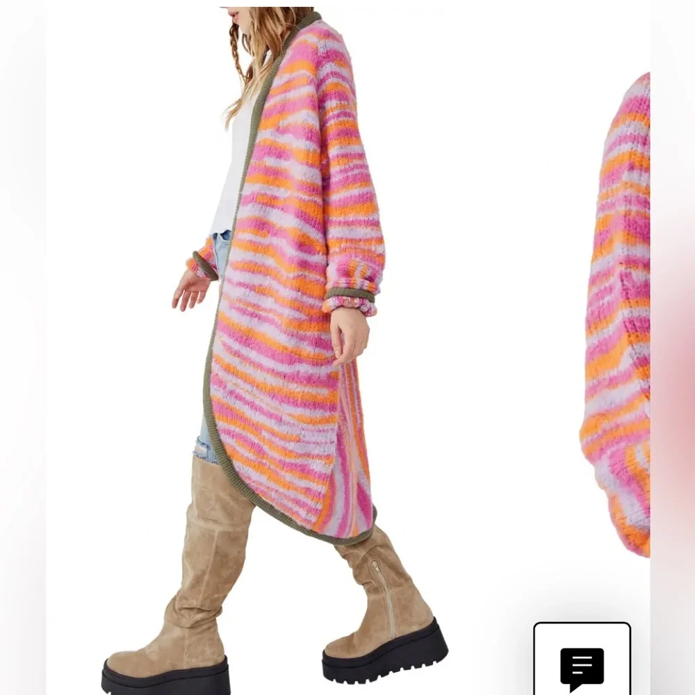 Free People Pink Orange Striped Long Cardigan